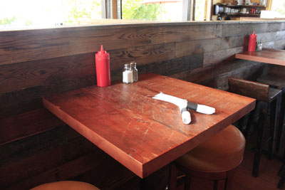 Reclaimed wood table in restaurant