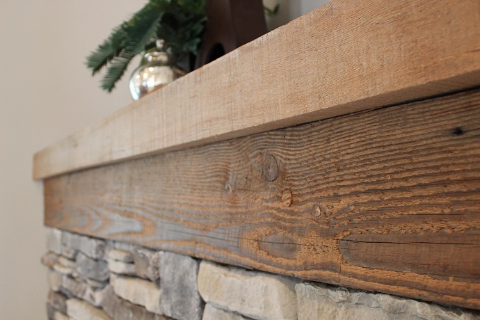 reclaimed wood mantel grain detail
